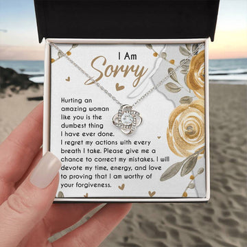 I Am Sorry - An Amazing Woman - Regret My Actions - Chance To Correct My Mistakes - Love Knot Silver Necklace LN, APZ0000053LN