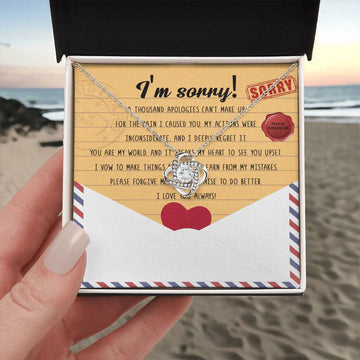 I'm So Sorry - Breaks My Heart - Deeply Regret It - Vow To Make Things Right - Please Forgive Me - Promise To Do Better - Love You Always - Love Knot Silver Necklace LN, APZ0000065LN