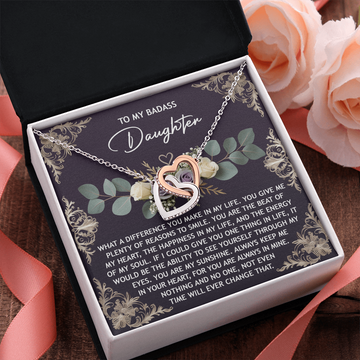 My Badass Daughter - A Difference You Make In My Life - Reasons To Smile, Beat Of My Heart - Happiness In My Life & Energy Of My Soul - Interlocking Hearts Necklace IH, DAU0000077IH