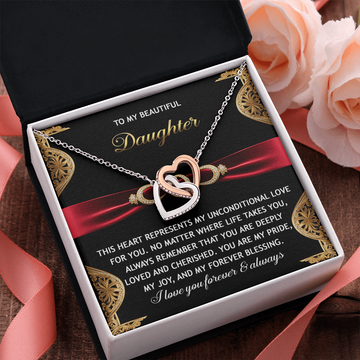 My Beautiful Daughter - Heart Represents My Unconditional Love For You - Always Remember You Are Deeply Loved & Cherished - My Pride, Joy & Forever Blessings - I Love You Forever & Always - Interlocking Hearts Necklace IH, DAU0000094IH