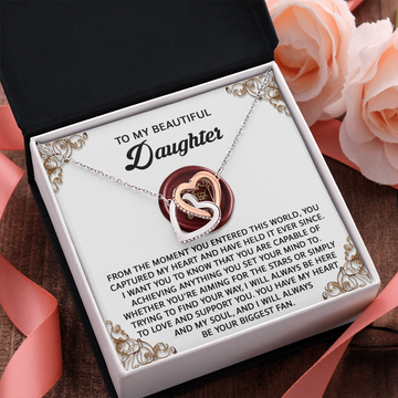 My Beautiful Daughter - You Captured My Heart & Held It Ever Since - I Will Always Be Here To Support You - You Have My Heart & My Soul, And I Will Always Be Your Biggest Fan - Interlocking Hearts Necklace IH, DAU0000083IH