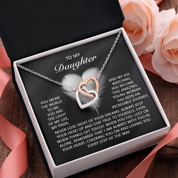 My Daughter - You Mean The World To Me - Light Of My Life, My Pride & Joy - Remember I Am Always With You - Cheering You & Loving You Every Step Of The Way - Interlocking Hearts Necklace IH, DAU0000092IH