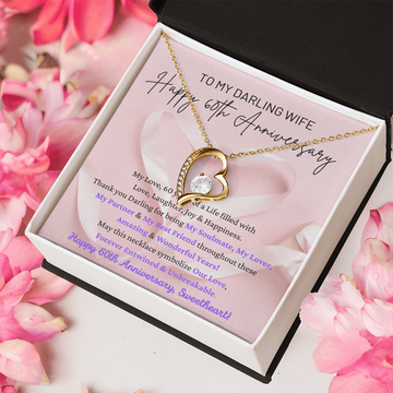 My Darling Wife: Happy 60th Anniversary - A Life Filled With Love, Laughter, Joy & Happiness - Thank You Darling For Being My Soulmate, Lover, Partner & Best Friend Sweetheart - Forever Love Heart Necklace FL, ANWM000010FL