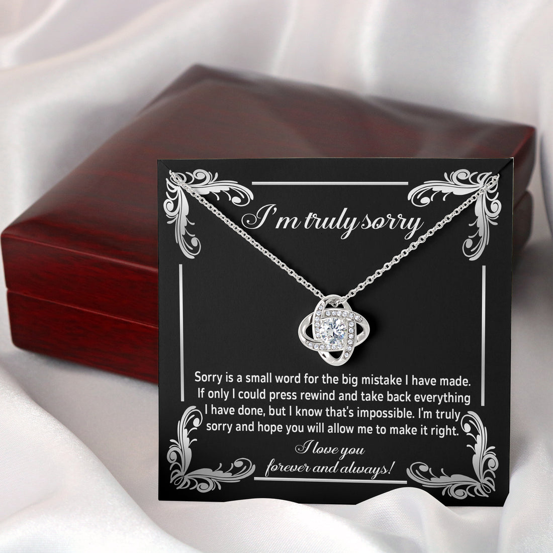 I Am Truly Sorry - Make It Right - Love You Forever And Always  - Love Knot Silver Necklace LN, APZ0000013LN