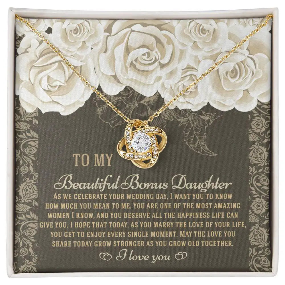 To My Beautiful Bonus Daughter - Love Grow Together - Love Knot Necklace LN, WED0000003LN - Sweet Yasmin 21