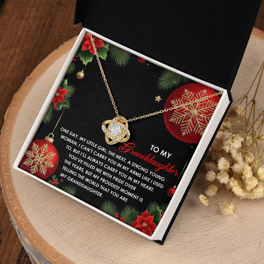 Granddaughter - One Day My Little Girl - Next A Strong Woman - Always Carry You In My Heart - Proudest Moment - Love Knot Gold Necklace LN, GDA0000004LN