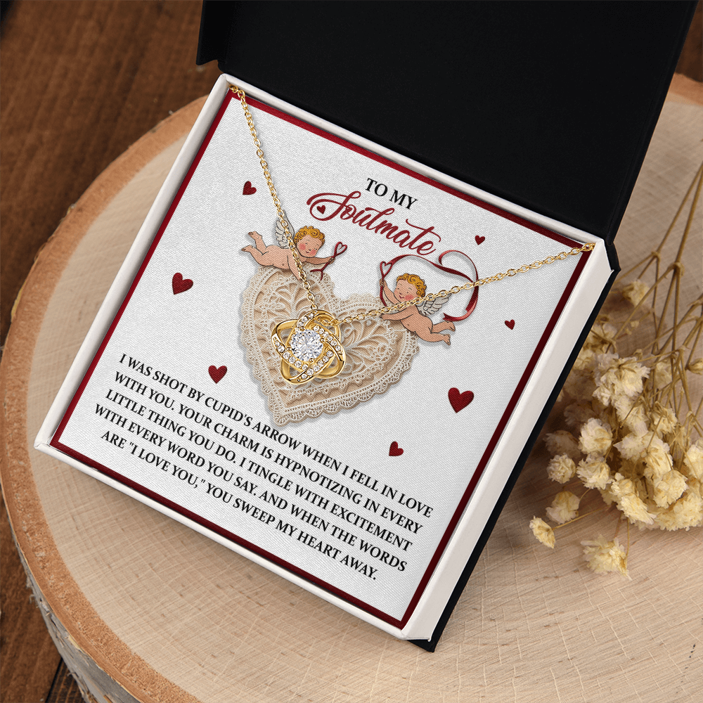 My Soulmate - Shot By Cupid's Arrow When I Fell In Love With You - Your Charm Is Hypnotizing - Tingle With Excitement With Every Words You Say - When The Words Are I Love You, You Sweep Me Away - Love Knot Necklace LN, SMT0000035LN