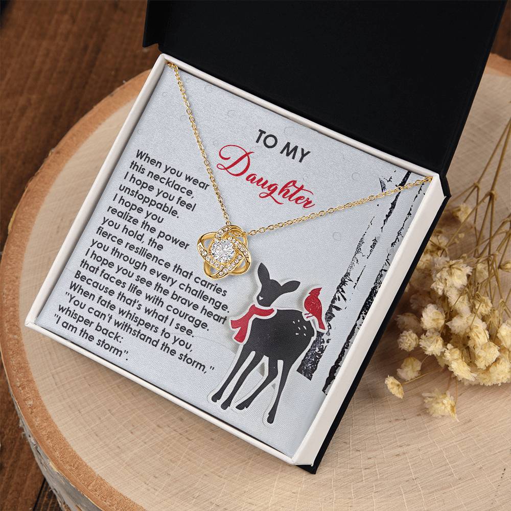 Daughter - Feel Unstoppable - Power You Hold - Every Challenge - Brave Heart  - Love Knot Silver Necklace LN, DAU0000061LN