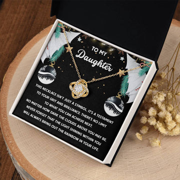 Daughter - Testament To Your Grit An Brilliance - No Limit To What You Can Achieve - Shining Light Within You - Rainbow In Your Life - Love Knot Silver Necklace LN, DAU0000073LN