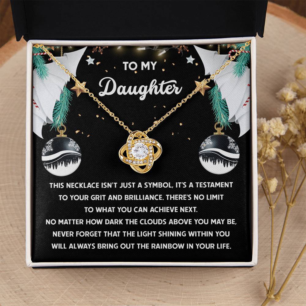 Daughter - Testament To Your Grit An Brilliance - No Limit To What You Can Achieve - Shining Light Within You - Rainbow In Your Life - Love Knot Silver Necklace LN, DAU0000073LN