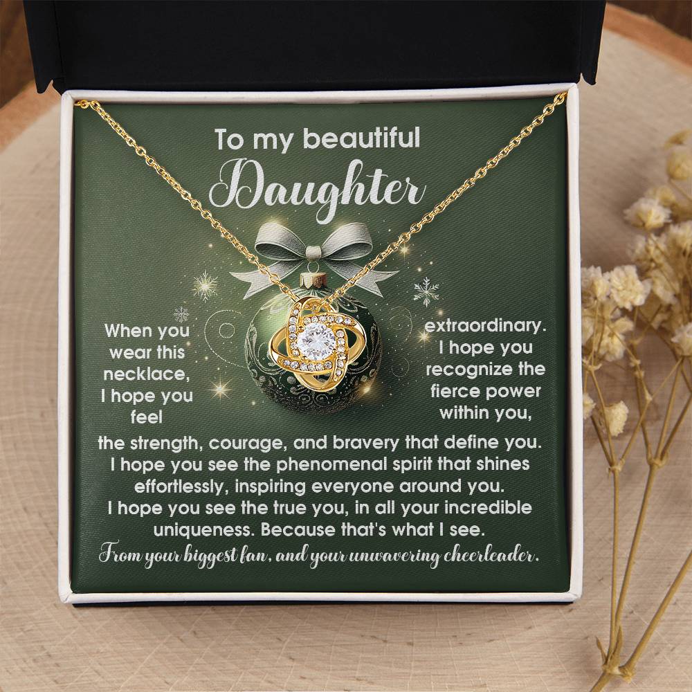 Beautiful Daughter - You Feel Extraordinary - Strength, Courage And Bravery That Define You - Spirit That Shines - Incredible Uniqueness - Biggest Fan And Unwavering Cheerleader - Love Knot Silver Necklace LN, DAU0000063LN