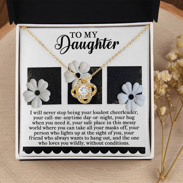 To My Daughter - Never Stop Being Your Loudest Cheerleader - Your Safe Place - Lights Up At Sight Of You - Loves You Wildly - Love Knot Silver Necklace LN, DAU0000038LN