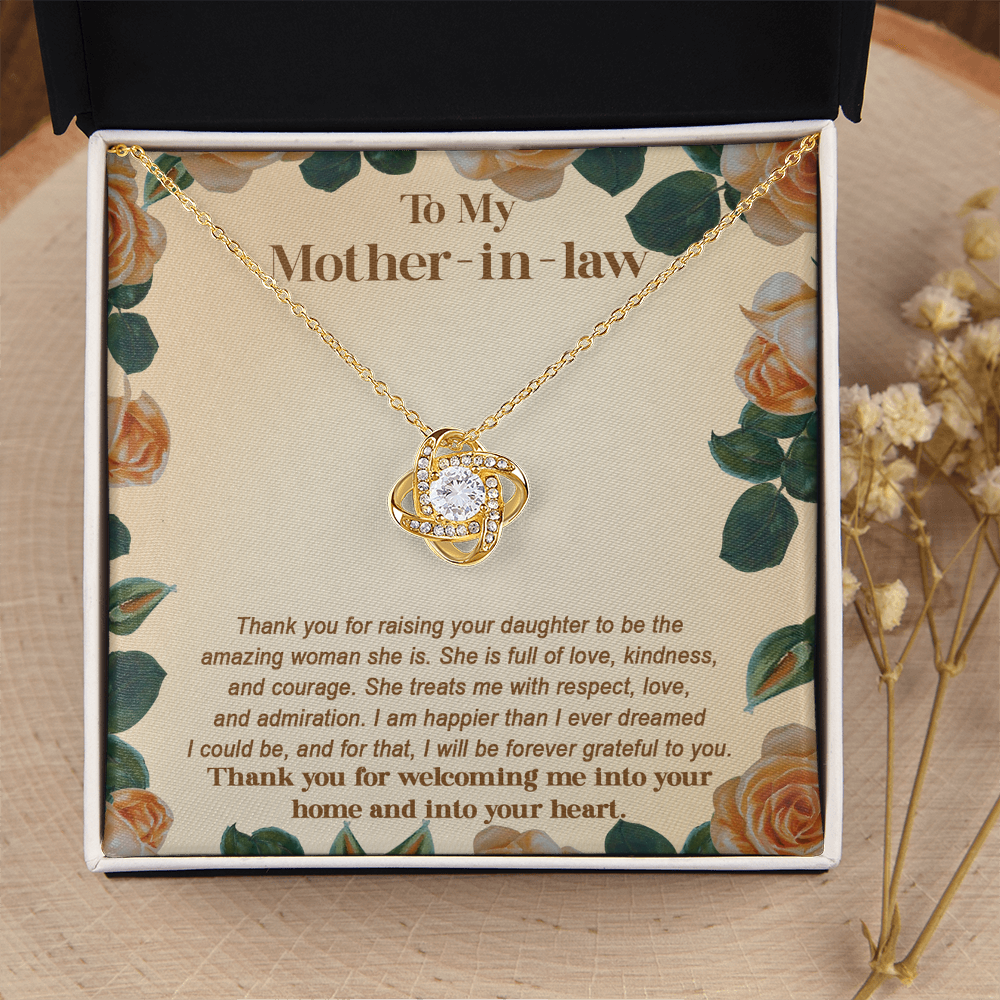 My Mother-In-Law - Thank You For Raising Your Daughter To Be The Amazing Woman She Is - Full Of Love, Kindness & Courage - Will Be Forever Grateful To You - Thank You For Welcoming Me Into Your Home & Your Heart - Love Knot Necklace LN, MIL000004LN