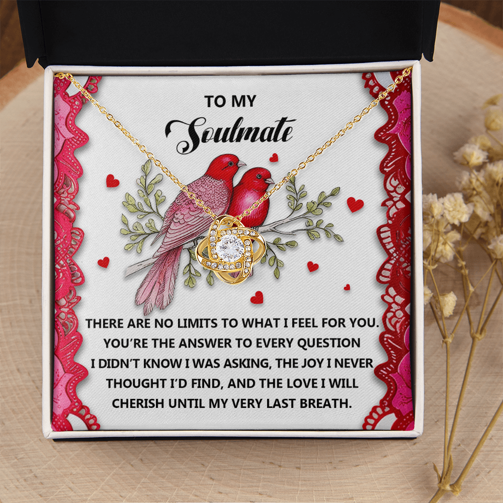 My Soulmate - No Limits To What I Feel For You - My Answer To Every Question - The Joy I Never Thought I'd Find - Love I Will Cherish Until My Last Breath - Love Knot Necklace LN, SMT0000093LN