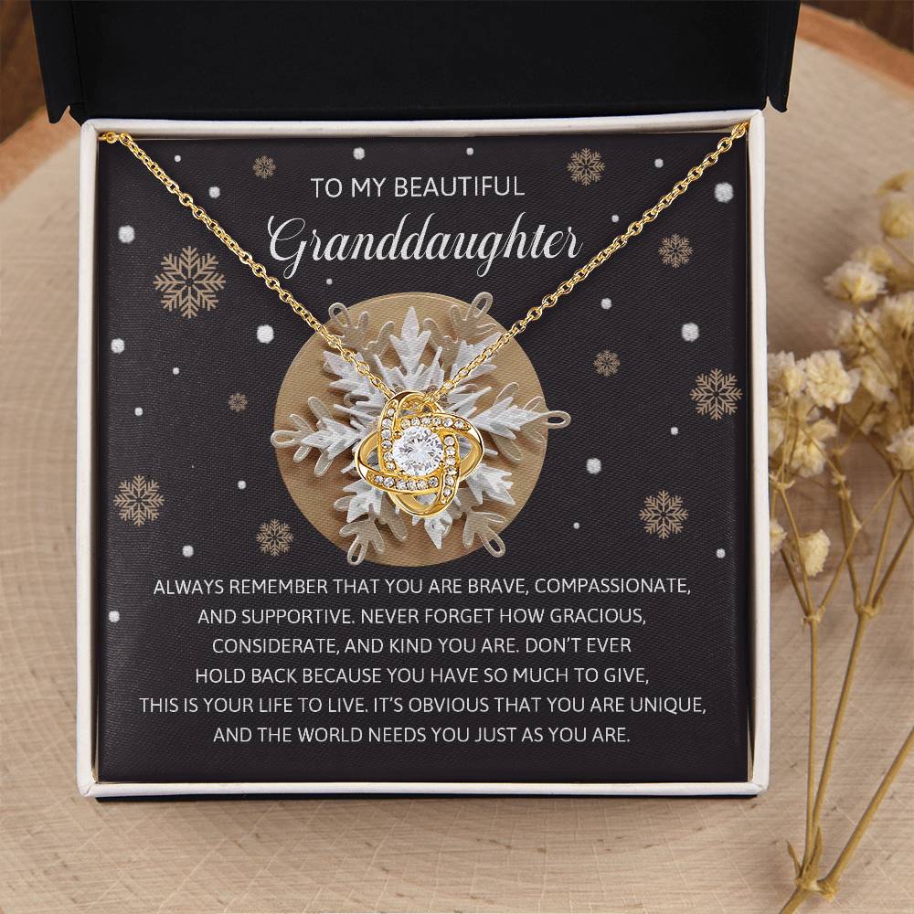 Beautiful Granddaughter - You Are Brave, Compassionate And Supportive - Gracious, Considerate And Kind You Are - So Much To Give - Just As You Are - Love Knot Rose Gold Necklace LN, GDA0000002LN