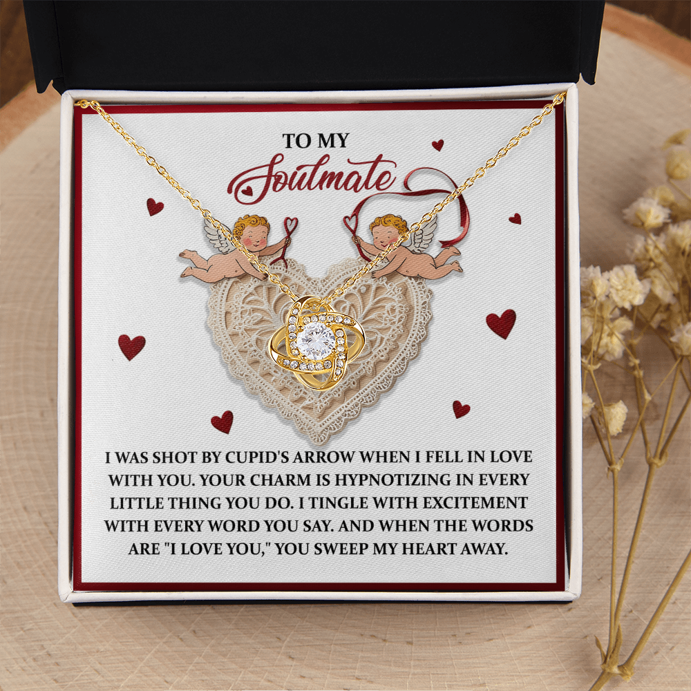 My Soulmate - Shot By Cupid's Arrow When I Fell In Love With You - Your Charm Is Hypnotizing - Tingle With Excitement With Every Words You Say - When The Words Are I Love You, You Sweep Me Away - Love Knot Necklace LN, SMT0000035LN