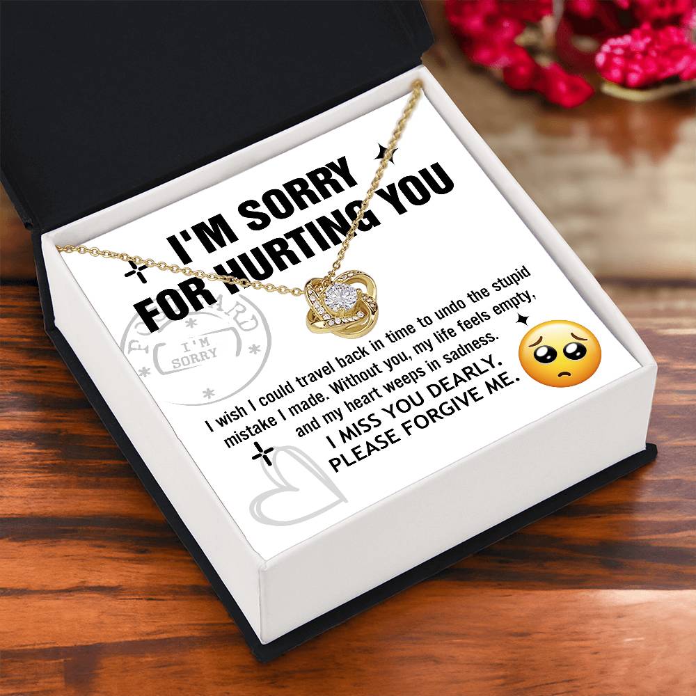 I'm Sorry For Hurting You - Travel Back To Undo The Stupid Mistake - Miss You Dearly - Please Forgive Me  - Love Knot Silver Necklace LN, APZ0000061LN