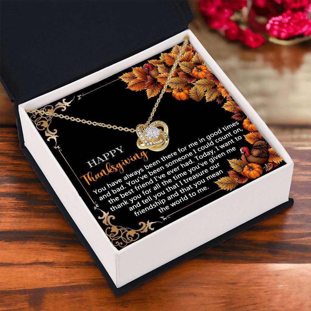 Happy Thanksgiving - Always Been There For Me - Someone I Could Count On - Best Friend Ever Had - Treasure Our Friendship - Mean The World To Me - Love Knot Silver Necklace LN, THK0000002LN