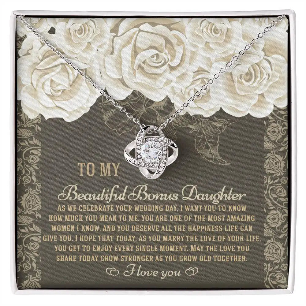 To My Beautiful Bonus Daughter - Love Grow Together - Love Knot Necklace LN, WED0000003LN - Sweet Yasmin 21