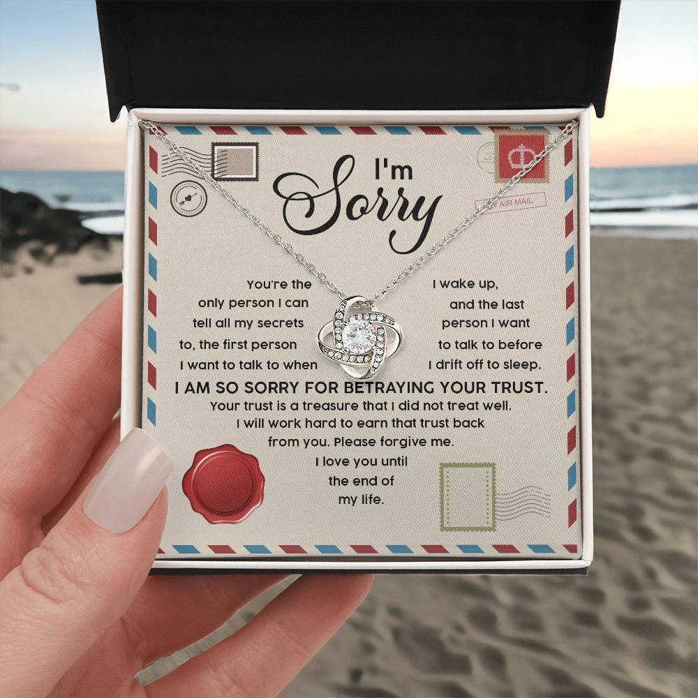 I'm Sorry - The Only Person I Want - Sorry For Betraying Your Trust - Please Forgive Me - Love You Until End Of My Life  - Love Knot Silver Necklace LN, APZ0000049LN