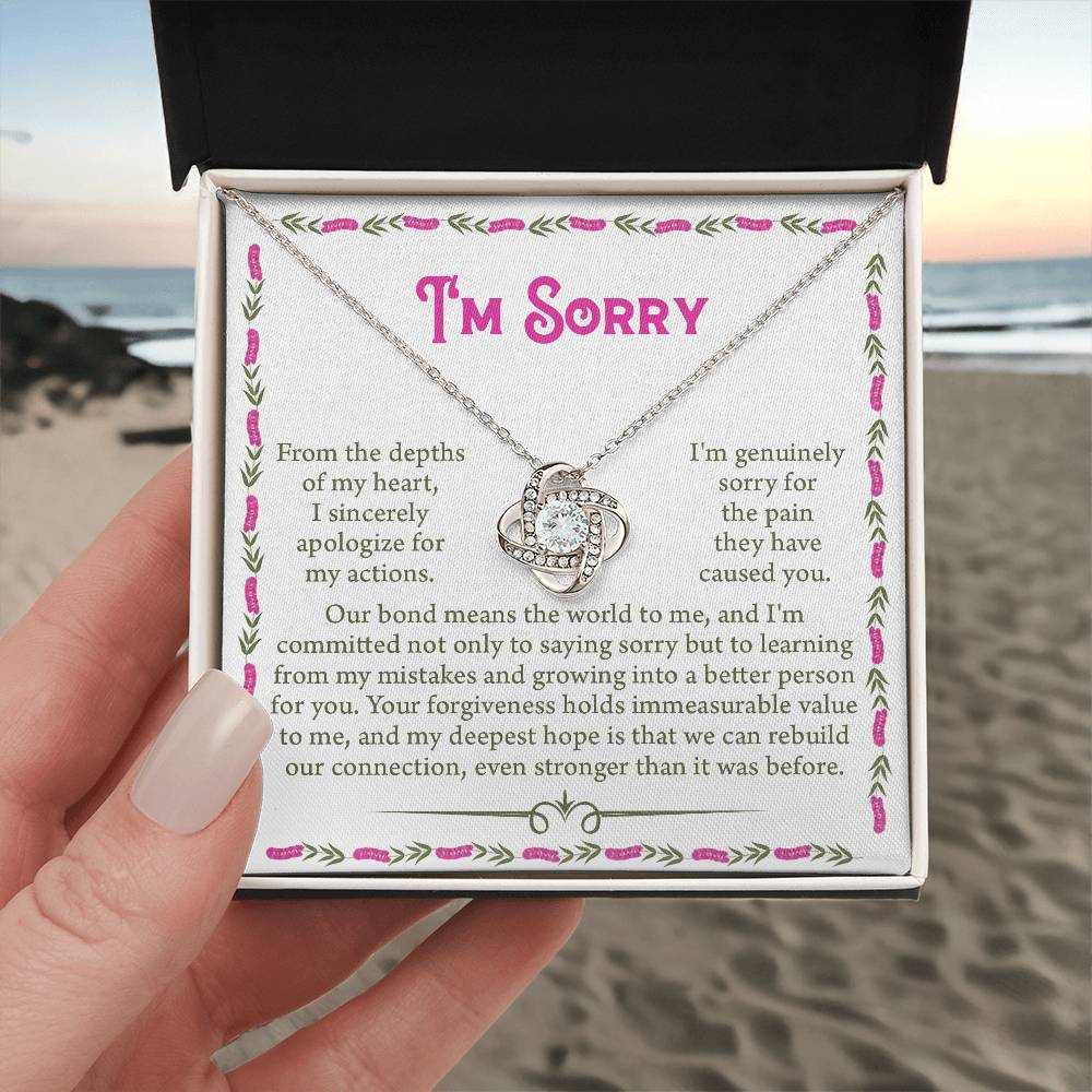 I'm Sorry - Sincerely Apologize - Depths Of My Heart - Grow To A Better Person - Rebuild Our Connection  - Love Knot Silver Necklace LN, APZ0000040LN