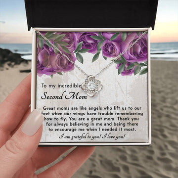 Bonus Mom - Incredible Second Mom - Grateful For You - Love You - Love Knot Silver Necklace LN, BOM0000002LN