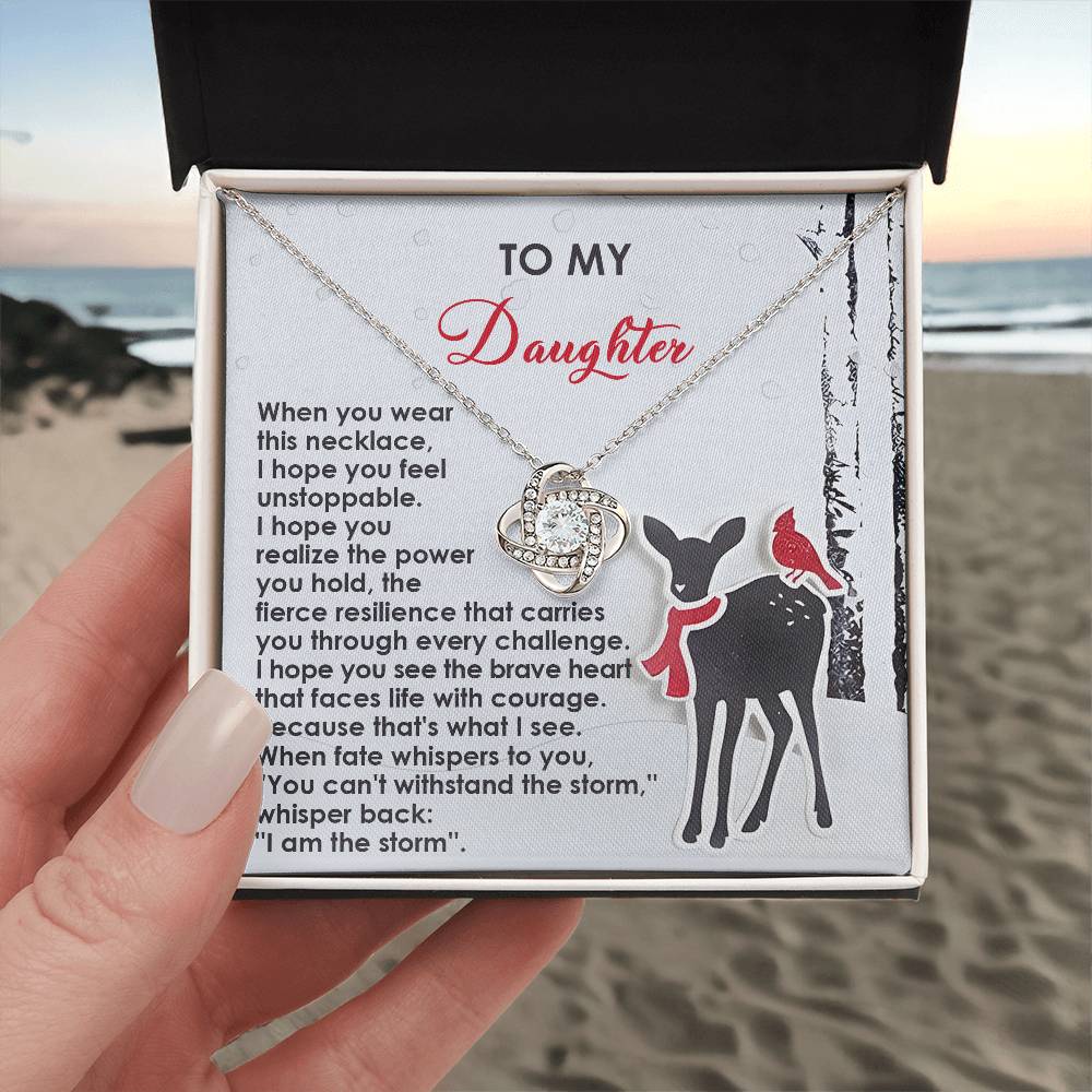 Daughter - Feel Unstoppable - Power You Hold - Every Challenge - Brave Heart  - Love Knot Silver Necklace LN, DAU0000061LN