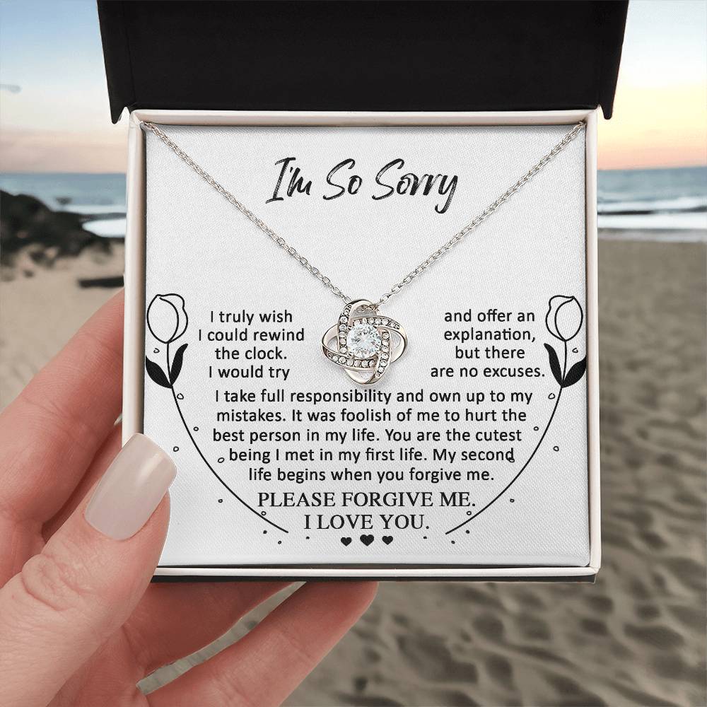 I'm So Sorry - Please Forgive Me - Cutest In My First Life - I Love You  - Love Knot Silver Necklace LN, APZ0000045LN