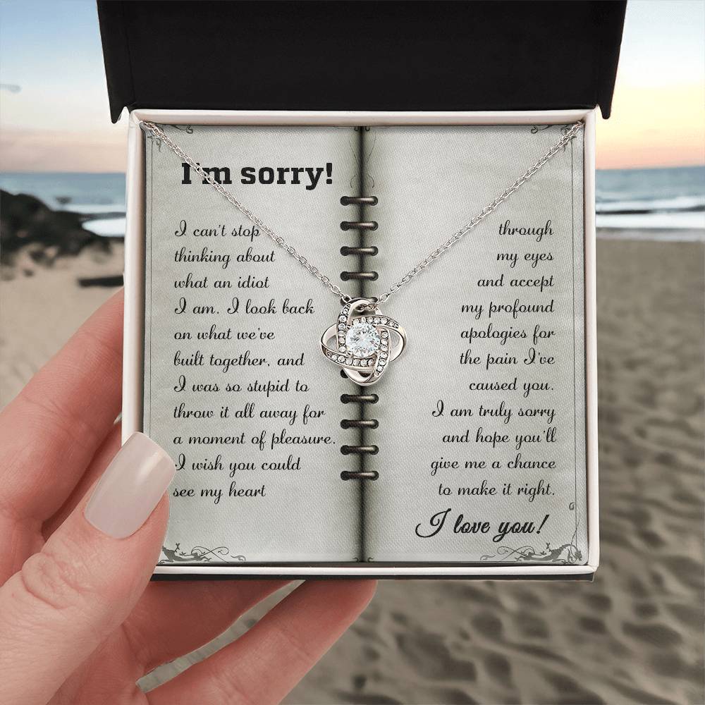 I'm Sorry - What An Idiot I Am - Stupid To Throw It All Away - Truly Sorry - Give Me A Chance - I Love You - Love Knot Silver Necklace LN, APZ0000073LN