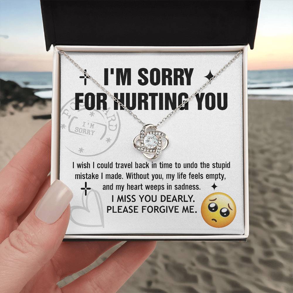 I'm Sorry For Hurting You - Travel Back To Undo The Stupid Mistake - Miss You Dearly - Please Forgive Me  - Love Knot Silver Necklace LN, APZ0000061LN