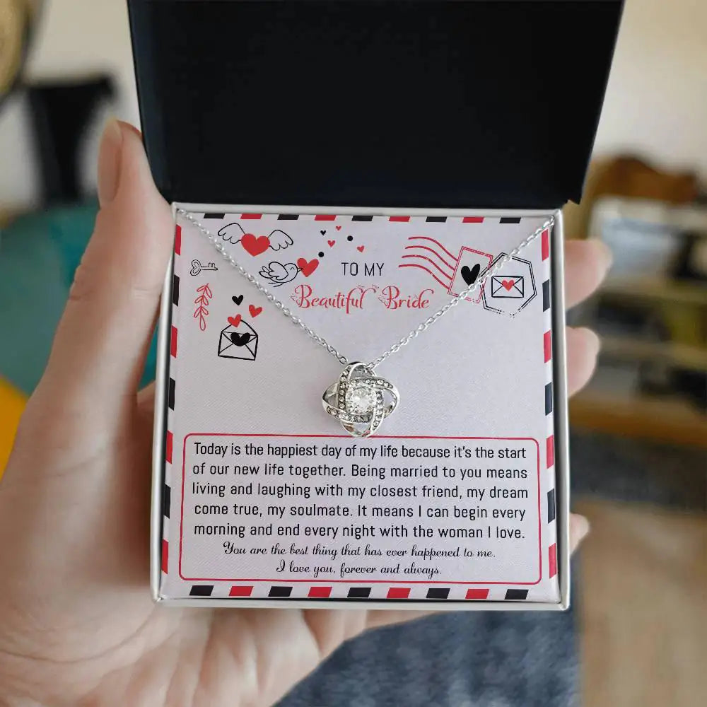 To My Beautiful Bride - The Happiest Day - Love Knot Necklace LN, WED0000009LN - Sweet Yasmin 21