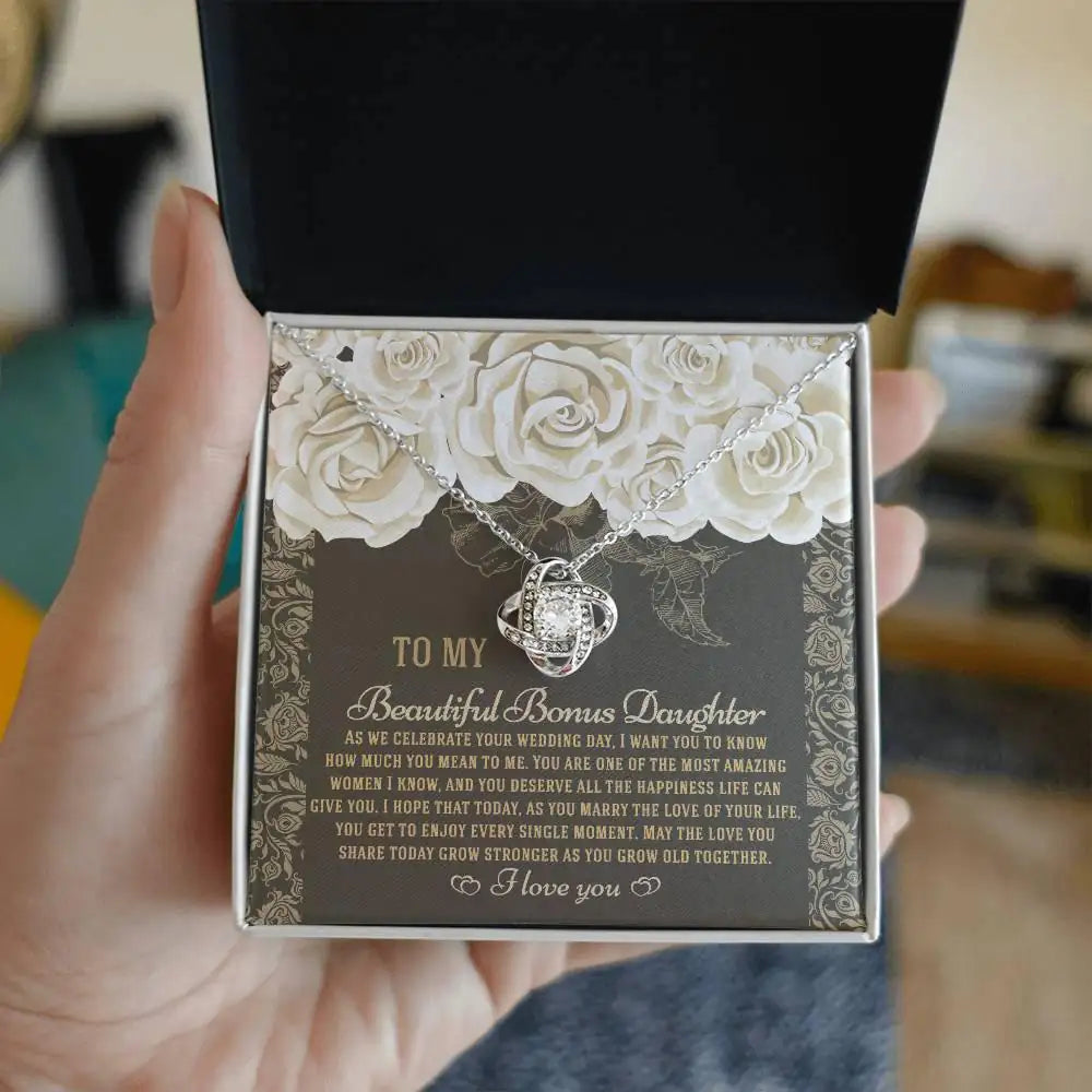 To My Beautiful Bonus Daughter - Love Grow Together - Love Knot Necklace LN, WED0000003LN - Sweet Yasmin 21
