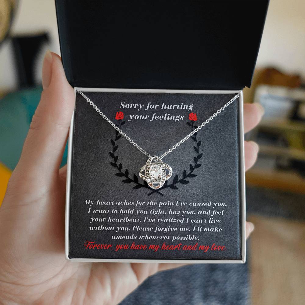 Sorry For Hurting Your Feelings - Please Forgive Me - Make Amends - You Have My Heart And My Love - Love Knot Silver Necklace LN, APZ0000069LN