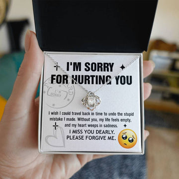 I'm Sorry For Hurting You - Travel Back To Undo The Stupid Mistake - Miss You Dearly - Please Forgive Me  - Love Knot Silver Necklace LN, APZ0000061LN