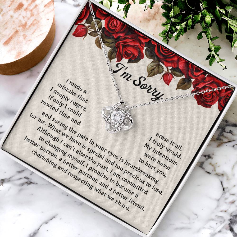 I'm Sorry - Deeply Regret - Too Precious To Lose  - Love Knot Silver Necklace LN, APZ0000019LN