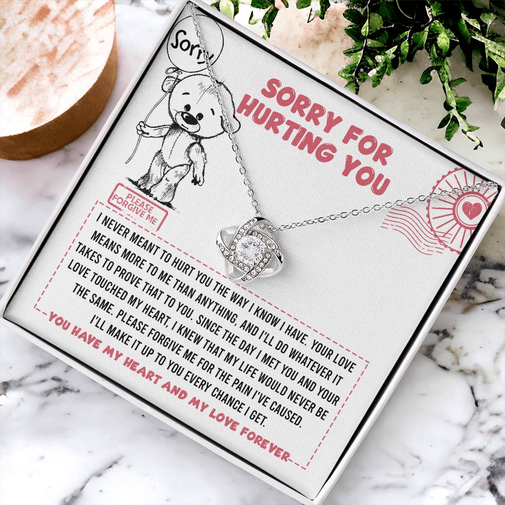 Sorry For Hurting You - Please Forgive Me - Make Up Every Chance - Heart And Love Forever  - Love Knot Silver Necklace LN, APZ0000042LN