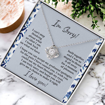 I'm Sorry - Profound Apologies - See My Heart Through My Eyes - I Love You  - Love Knot Silver Necklace LN, APZ0000037LN