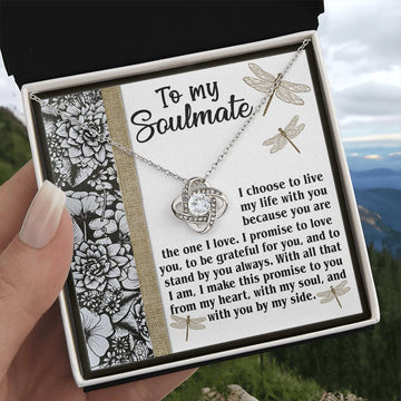 To My Soulmate - The One I Love - Love You - Grateful For You - Stand By You - Make This Promise From My Heart - With My Soul - Love Knot Silver Necklace LN, WIF0000012LN