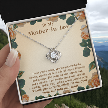 Mother-In-Law - Thank You For Raising Your Daughter To Be The Amazing Woman She Is - Full Of Love, Kindness & Courage - Forever Grateful To You - Love Knot Necklace LN, MIL0000015LN