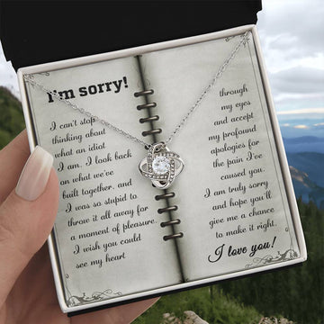 I'm Sorry - What An Idiot I Am - Stupid To Throw It All Away - Truly Sorry - Give Me A Chance - I Love You - Love Knot Silver Necklace LN, APZ0000073LN