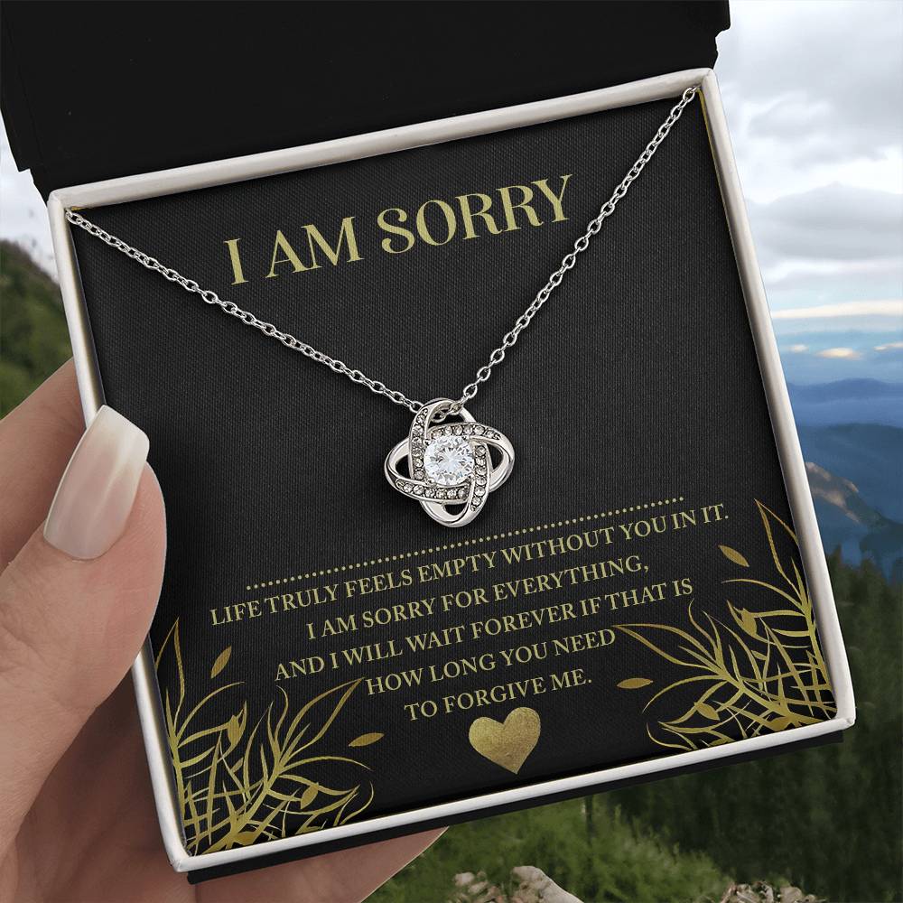 I Am Sorry - Life Truly Feels Empty Without You - Wait Forever For Long To Forgive Me - Love Knot Silver Necklace LN, APZ0000074LN