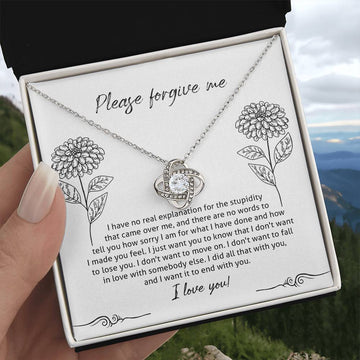 Please Forgive Me - No Real Explanation For Stupidity - I Love You  - Love Knot Silver Necklace LN, APZ0000035LN