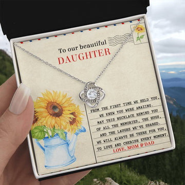 Our Beautiful Daughter - The First Time We Held You - You Were Amazing - Always Be There For You - Cherish Every Moment - Love Mom & Dad - Love Knot Silver Necklace LN, DAU0000017LN