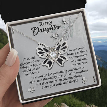 To My Daughter - See Your Beauty - Stand Up For Something You Know Is Right - Bring You Happiness - Love You Truly And Deeply - Love Knot Silver Necklace LN, DAU0000024LN