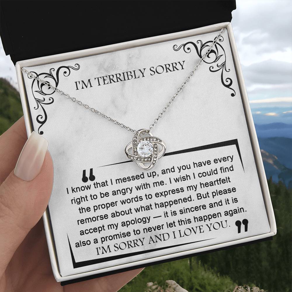 Terribly Sorry - Heartfelt Remorse - Angry With Me - Apology - Sincere Promise - I Love You  - Love Knot Silver Necklace LN, APZ0000041LN