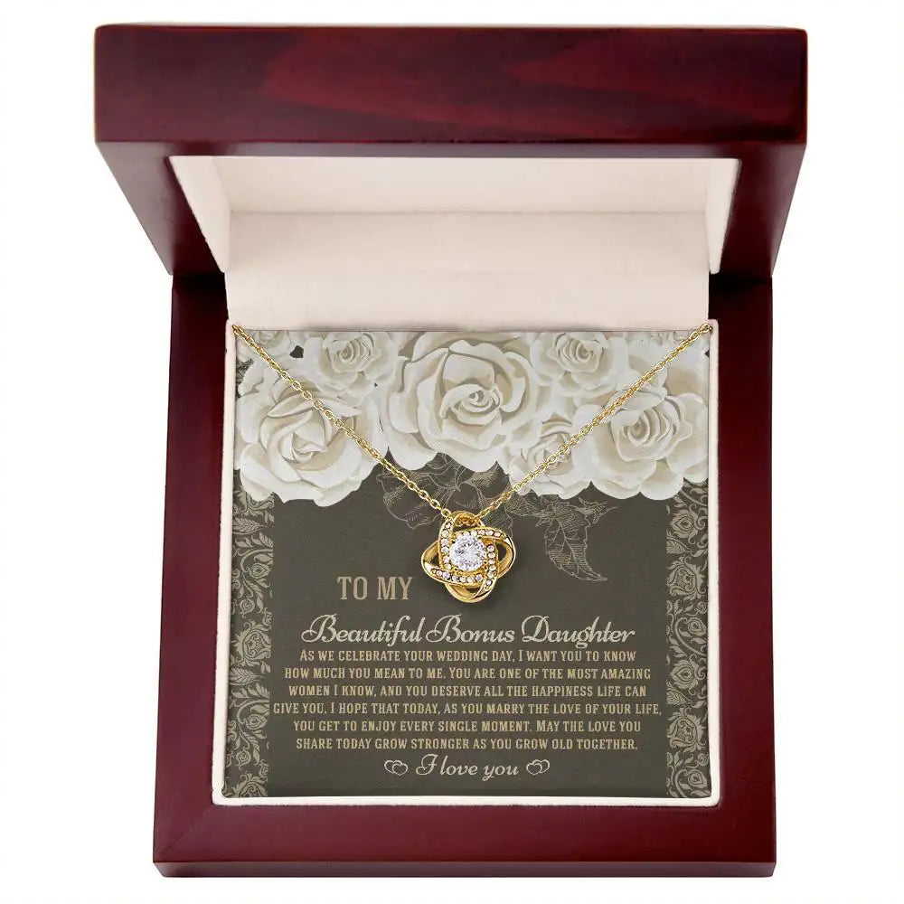 To My Beautiful Bonus Daughter - Love Grow Together - Love Knot Necklace LN, WED0000003LN - Sweet Yasmin 21