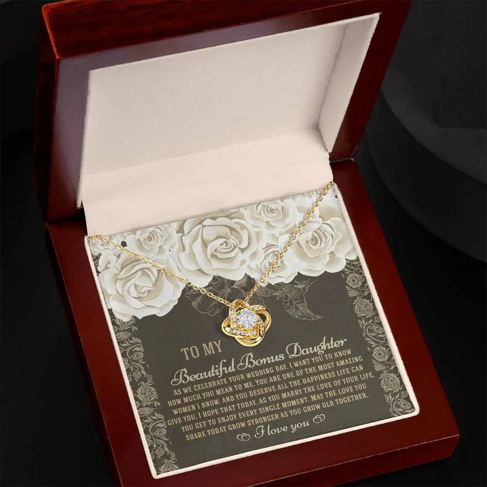 To My Beautiful Bonus Daughter - Love Grow Together - Love Knot Necklace LN, WED0000003LN - Sweet Yasmin 21