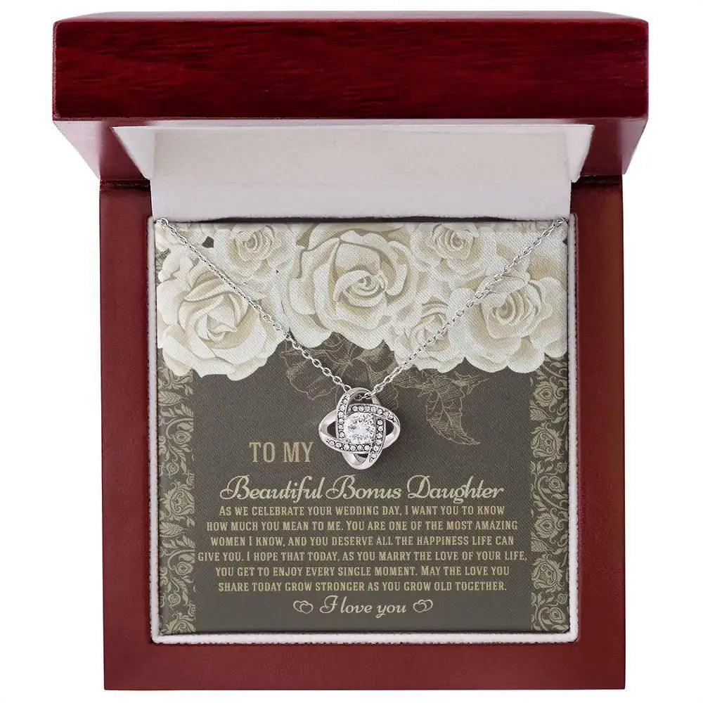 To My Beautiful Bonus Daughter - Love Grow Together - Love Knot Necklace LN, WED0000003LN - Sweet Yasmin 21