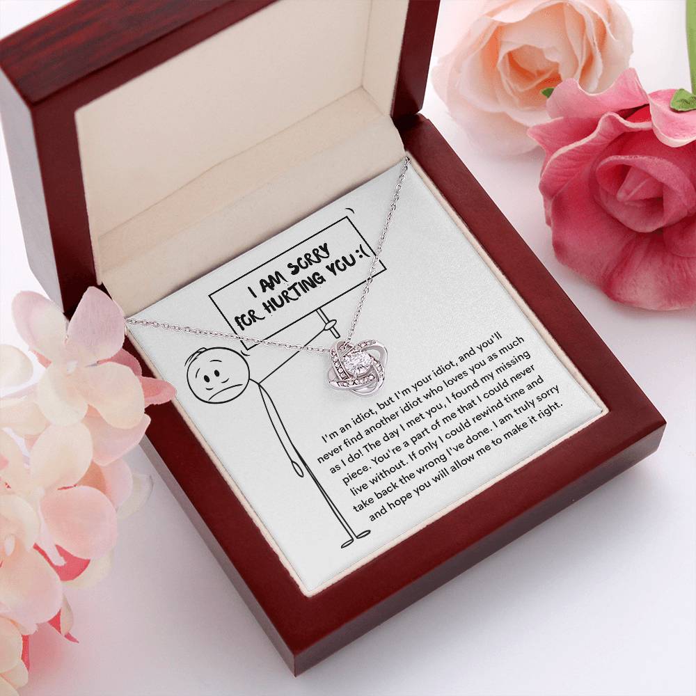 I Am Sorry For Hurting You - An Idiot But Your Idiot - Found My Missing Piece The Day I Met You - Truly Sorry - Love Knot Silver Necklace LN, APZ0000070LN