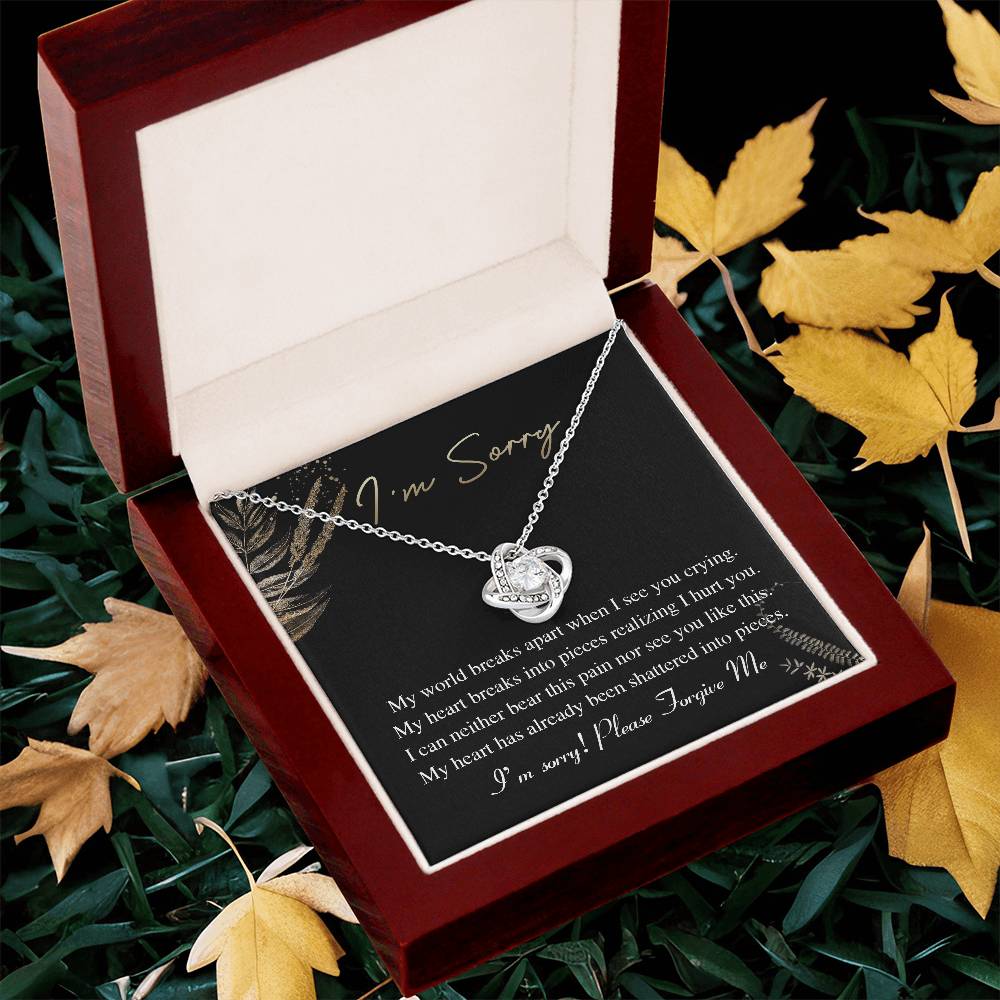 I'm Sorry - My World Breaks See You Crying - Please Forgive Me  - Love Knot Silver Necklace LN, APZ0000036LN